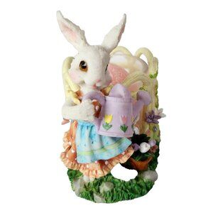 Vintage Easter Bunny With Watering Can Candle Holder Hand Painted Cottragecore